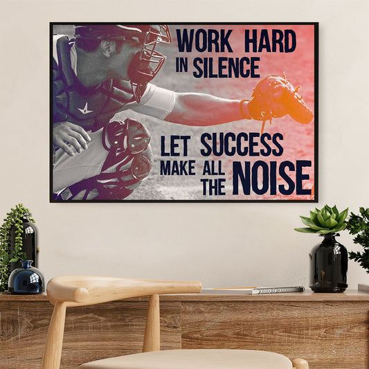 Baseball Canvas Wall Art Prints | Work Hard In Silence | Home Décor Gift for Baseball Players