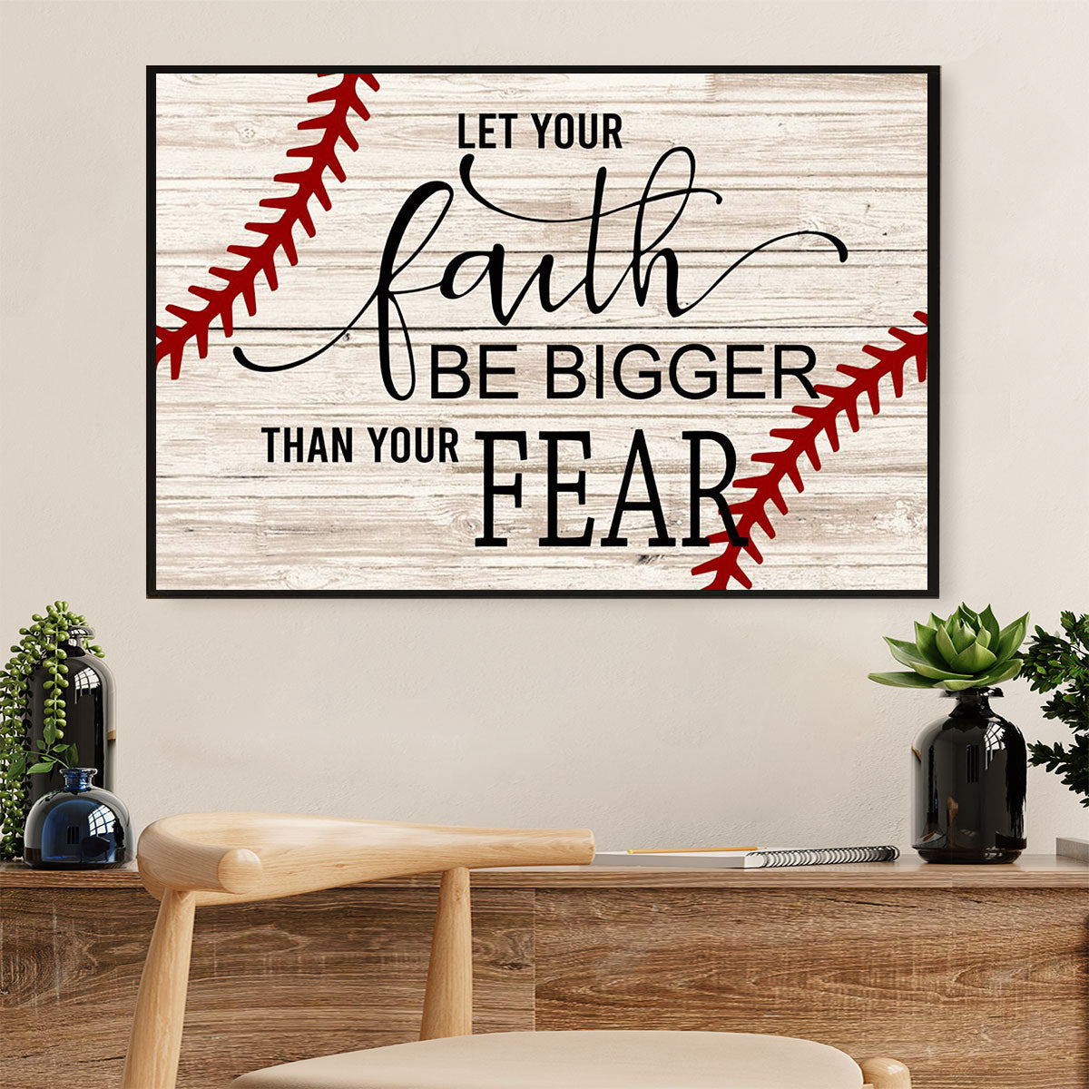Baseball Canvas Wall Art Prints | Faith Bigger Than Fear | Home Décor Gift for Baseball Players