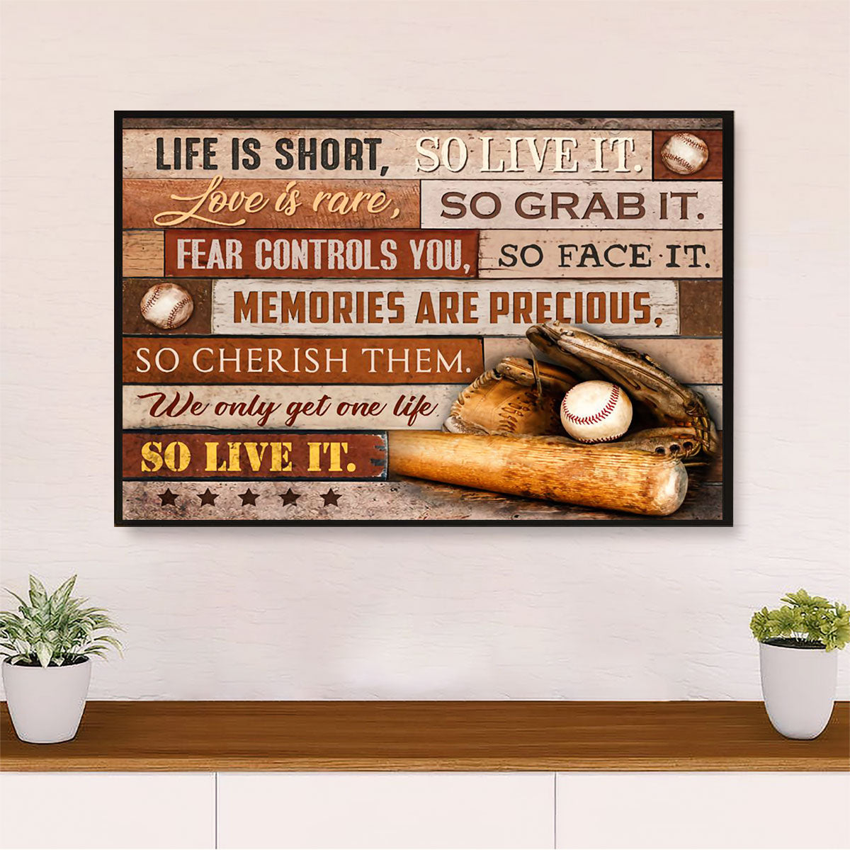 Baseball Canvas Wall Art Prints | Life Is Short | Home Décor Gift for Baseball Players