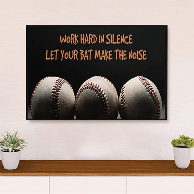 Baseball Canvas Wall Art Prints | Work Hard In Silence | Home Décor Gift for Baseball Players