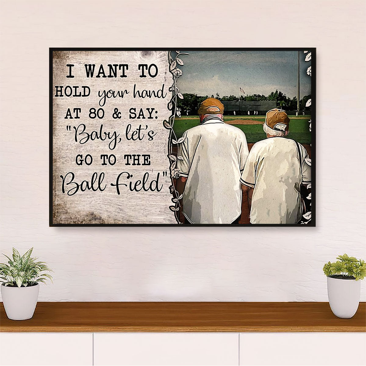 Baseball Canvas Wall Art Prints | Old Couple Husband Wife | Home Décor Gift for Baseball Players