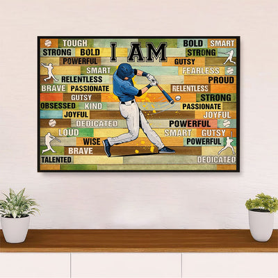 Baseball Canvas Wall Art Prints | I Am Strong Bold | Home Décor Gift for Baseball Players