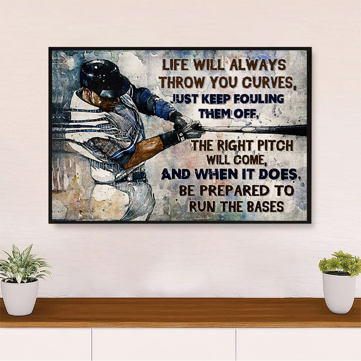 Baseball Canvas Wall Art Prints | Life Throw You Curves | Home Décor Gift for Baseball Players