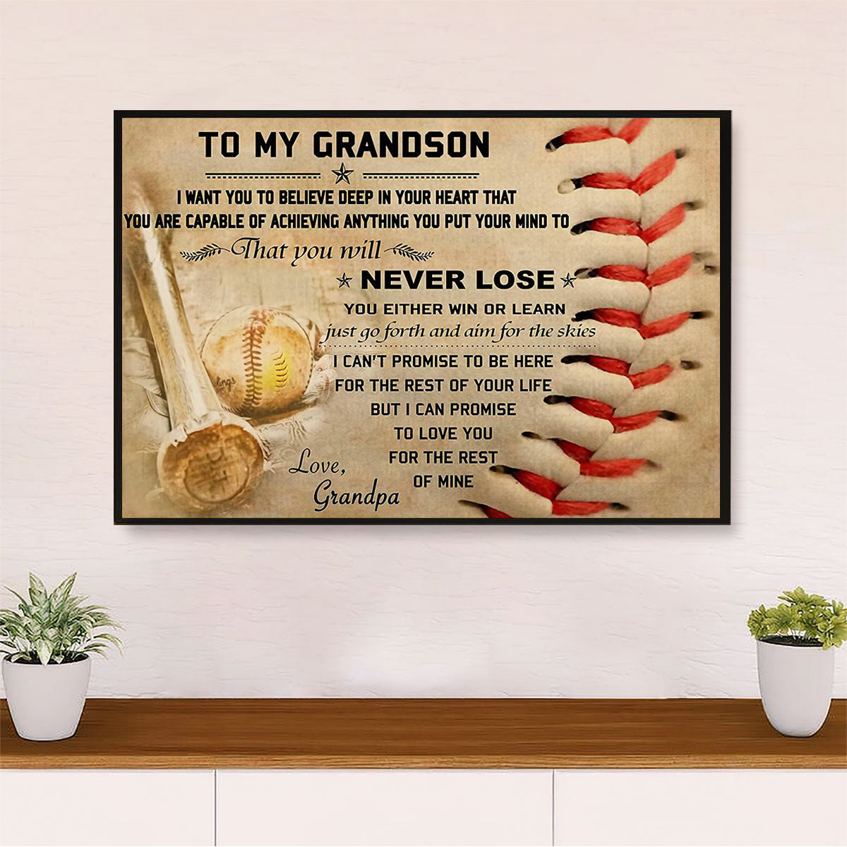 Baseball Canvas Wall Art Prints | From Grandpa to Grandson | Home Décor Gift for Baseball Players