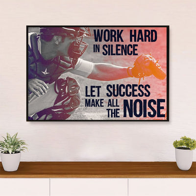 Baseball Canvas Wall Art Prints | Work Hard In Silence | Home Décor Gift for Baseball Players