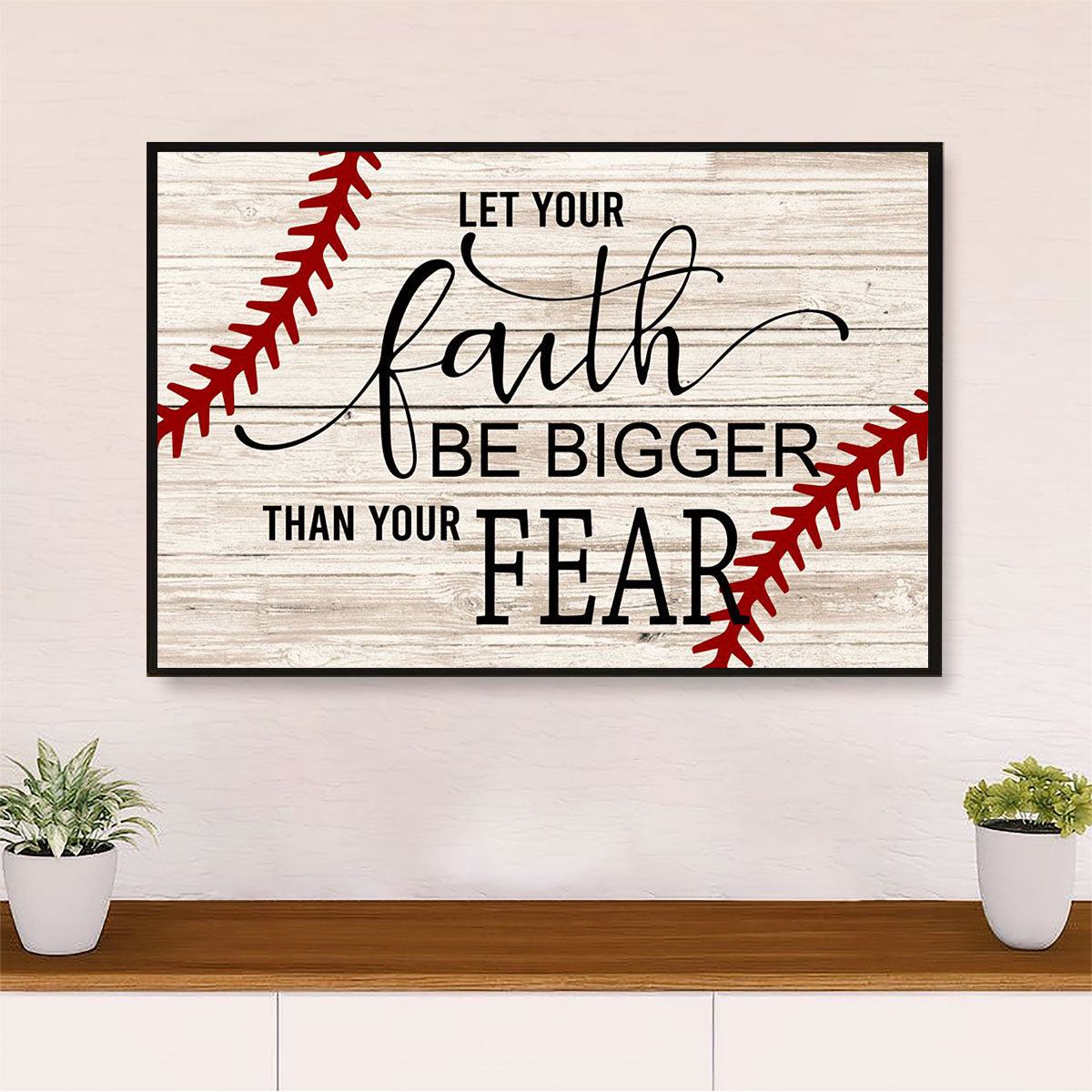 Baseball Canvas Wall Art Prints | Faith Bigger Than Fear | Home Décor Gift for Baseball Players