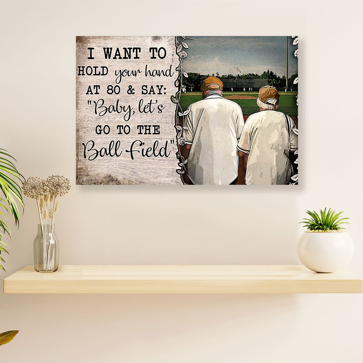 Baseball Canvas Wall Art Prints | Old Couple Husband Wife | Home Décor Gift for Baseball Players