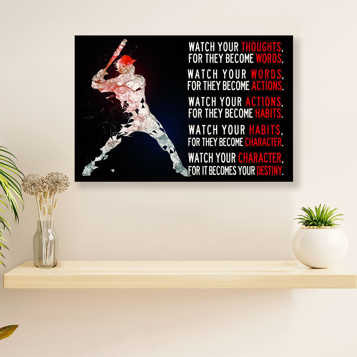 Baseball Canvas Wall Art Prints | Watch Your Thoughts | Home Décor Gift for Baseball Players