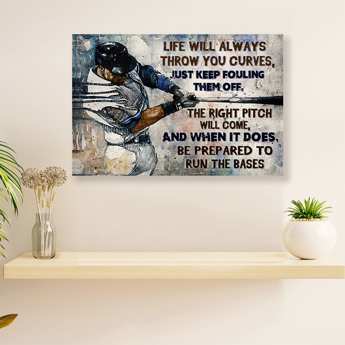 Baseball Canvas Wall Art Prints | Life Throw You Curves | Home Décor Gift for Baseball Players