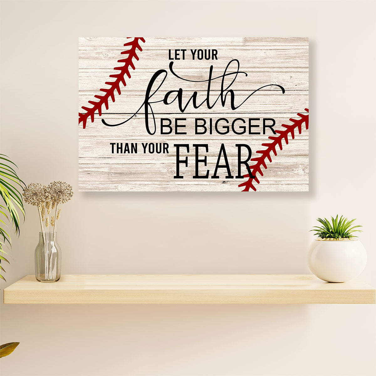 Baseball Canvas Wall Art Prints | Faith Bigger Than Fear | Home Décor Gift for Baseball Players
