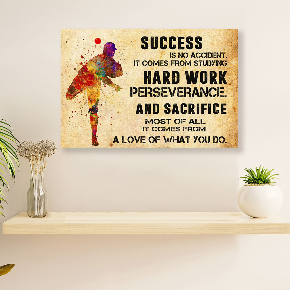 Baseball Canvas Wall Art Prints | Success Is | Home Décor Gift for Baseball Players