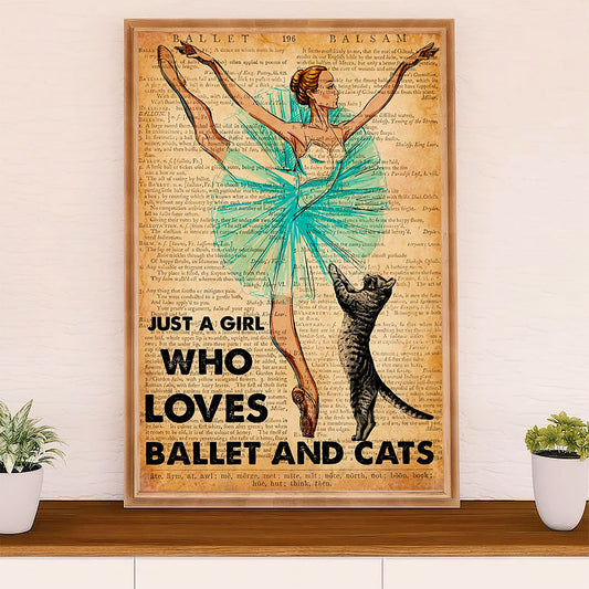 Dancing Ballet Canvas Wall Art Prints | Girl Who Loves Ballet & Cats | Home Décor Gift for Ballet Dancer Ballerinas