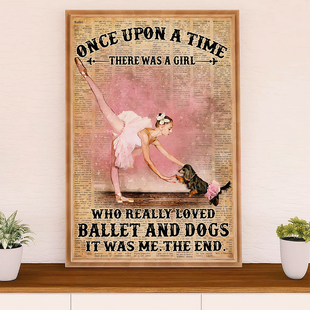 Dancing Ballet Canvas Wall Art Prints | Girl Loves Dogs & Ballet | Home Décor Gift for Ballet Dancer Ballerinas