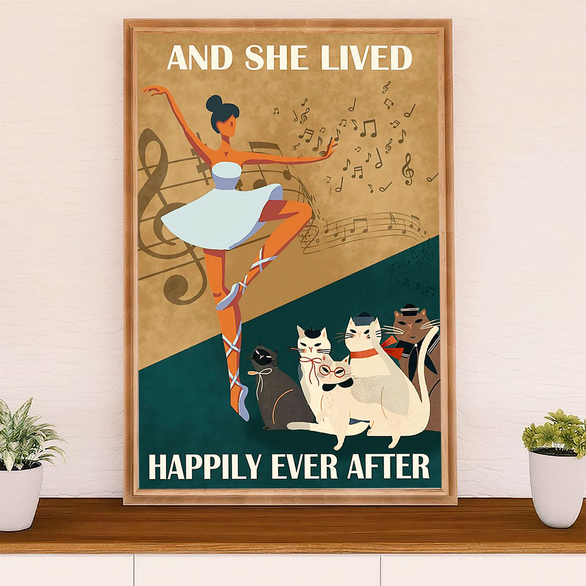 Dancing Ballet Canvas Wall Art Prints | Ballet Girl & Cats | Home Décor Gift for Ballet Dancer Ballerinas