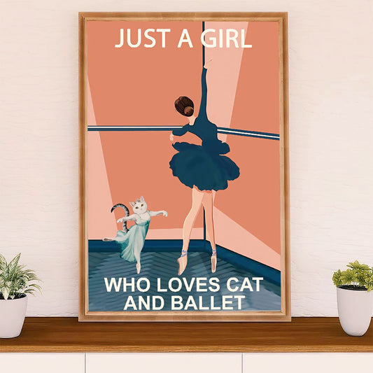 Dancing Ballet Canvas Wall Art Prints | Girl Loves Cat & Ballet | Home Décor Gift for Ballet Dancer Ballerinas