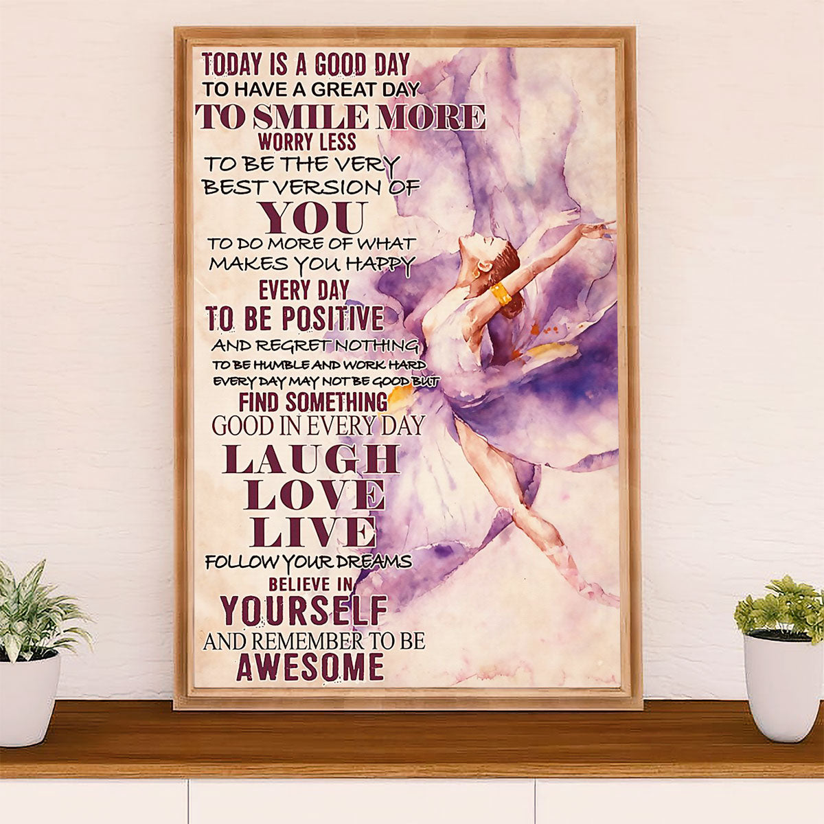 Dancing Ballet Canvas Wall Art Prints | Laugh Love Live | Home Décor Gift for Ballet Dancer Ballerinas