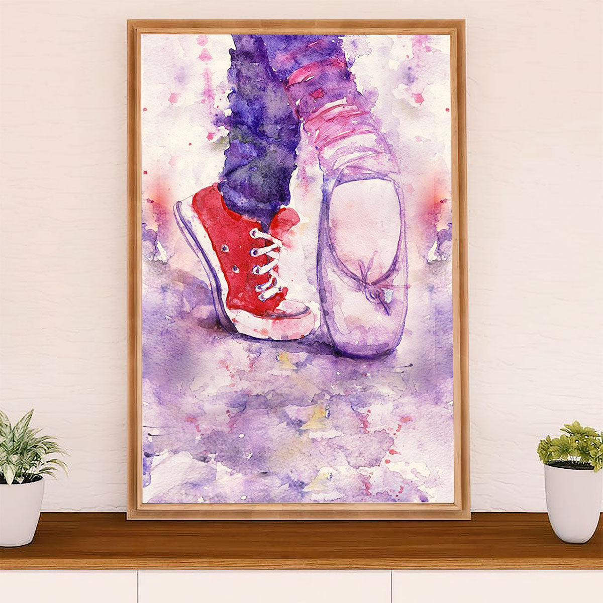 Dancing Ballet Canvas Wall Art Prints | Ballet Shoes & Converse | Home Décor Gift for Ballet Dancer Ballerinas