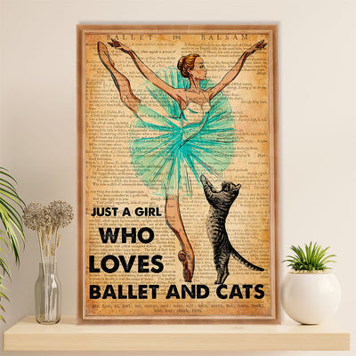 Dancing Ballet Canvas Wall Art Prints | Girl Who Loves Ballet & Cats | Home Décor Gift for Ballet Dancer Ballerinas