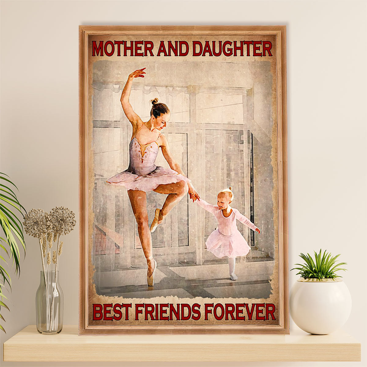 Dancing Ballet Canvas Wall Art Prints | Mother & Daughter | Home Décor Gift for Ballet Dancer Ballerinas