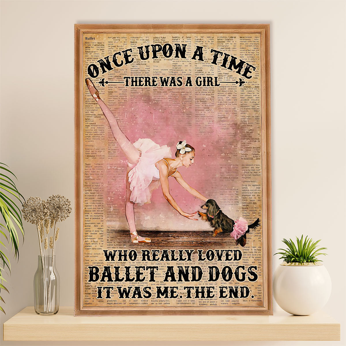 Dancing Ballet Canvas Wall Art Prints | Girl Loves Dogs & Ballet | Home Décor Gift for Ballet Dancer Ballerinas