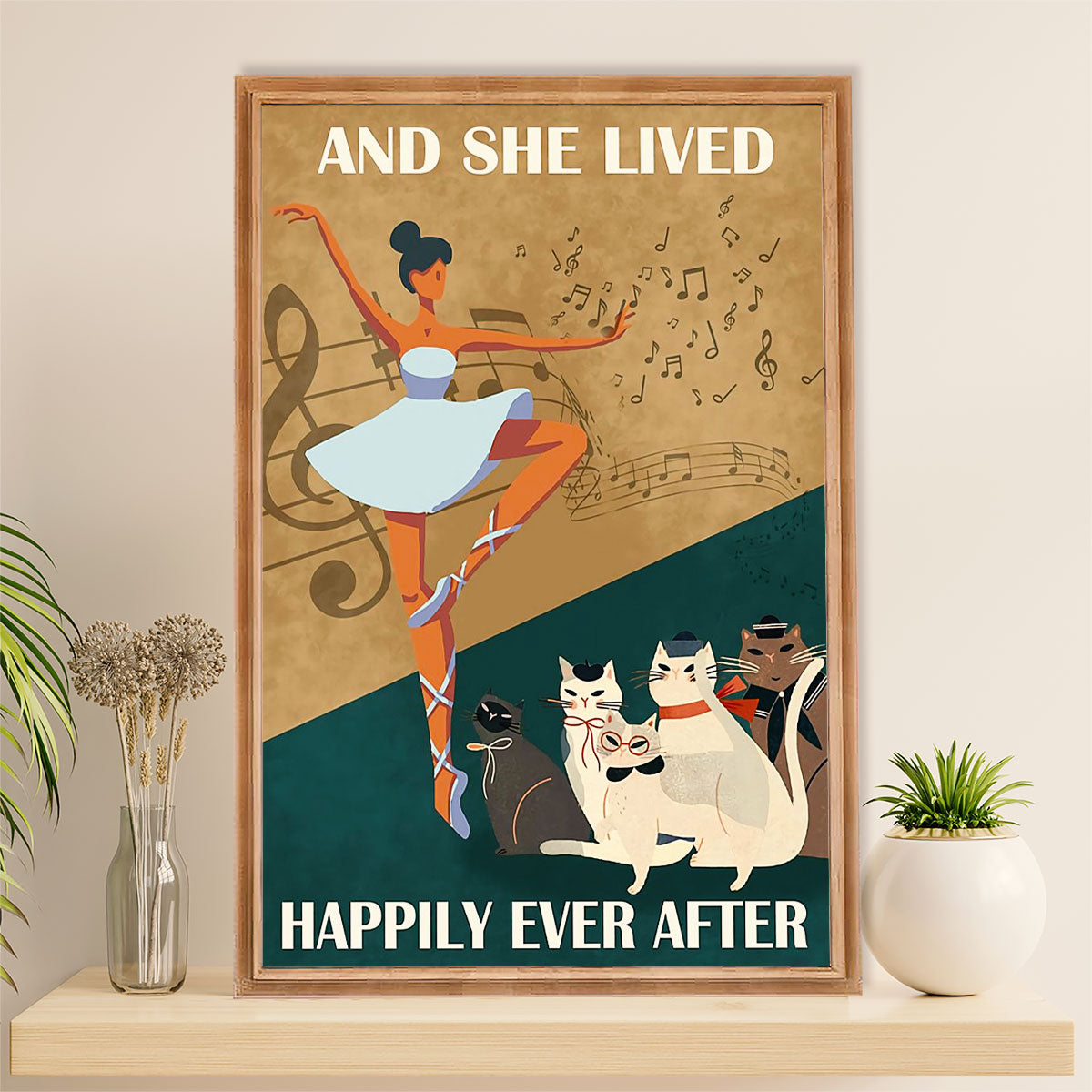 Dancing Ballet Canvas Wall Art Prints | Ballet Girl & Cats | Home Décor Gift for Ballet Dancer Ballerinas