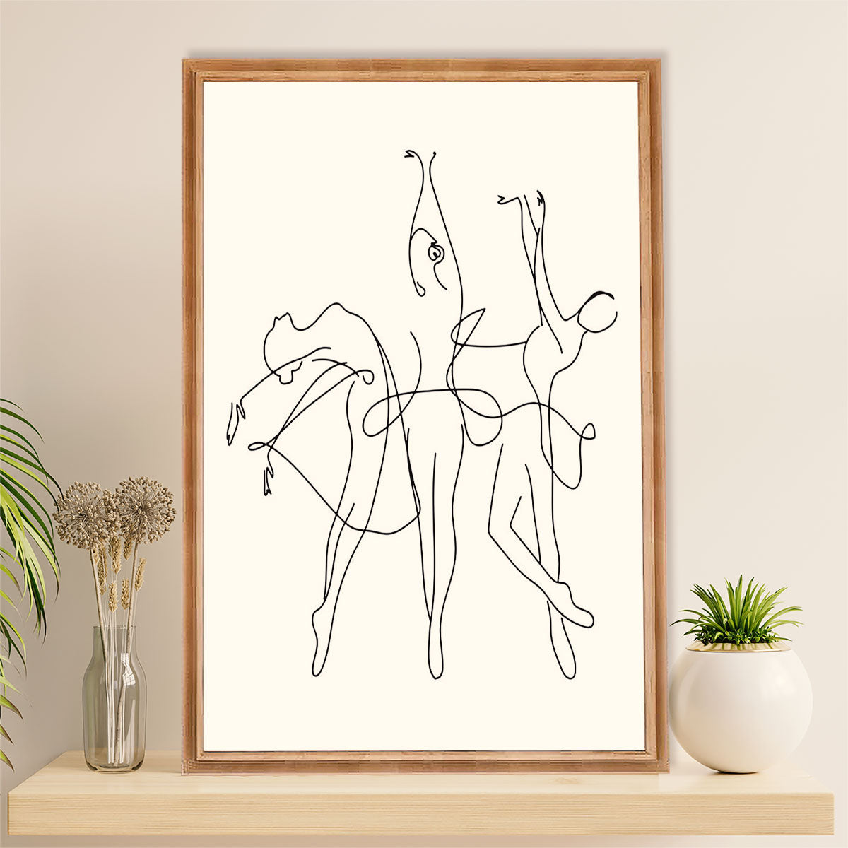 Dancing Ballet Canvas Wall Art Prints | Ballet Girls One Line Drawing | Home Décor Gift for Ballet Dancer Ballerinas