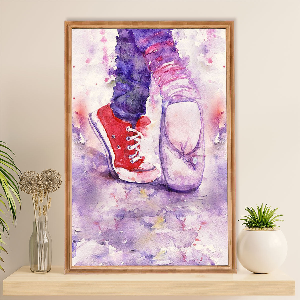 Dancing Ballet Canvas Wall Art Prints | Ballet Shoes & Converse | Home Décor Gift for Ballet Dancer Ballerinas