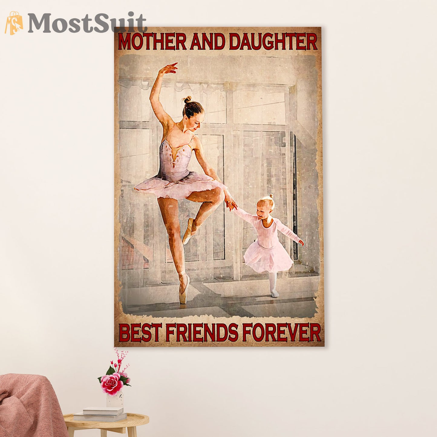 Dancing Ballet Canvas Wall Art Prints | Mother & Daughter | Home Décor Gift for Ballet Dancer Ballerinas