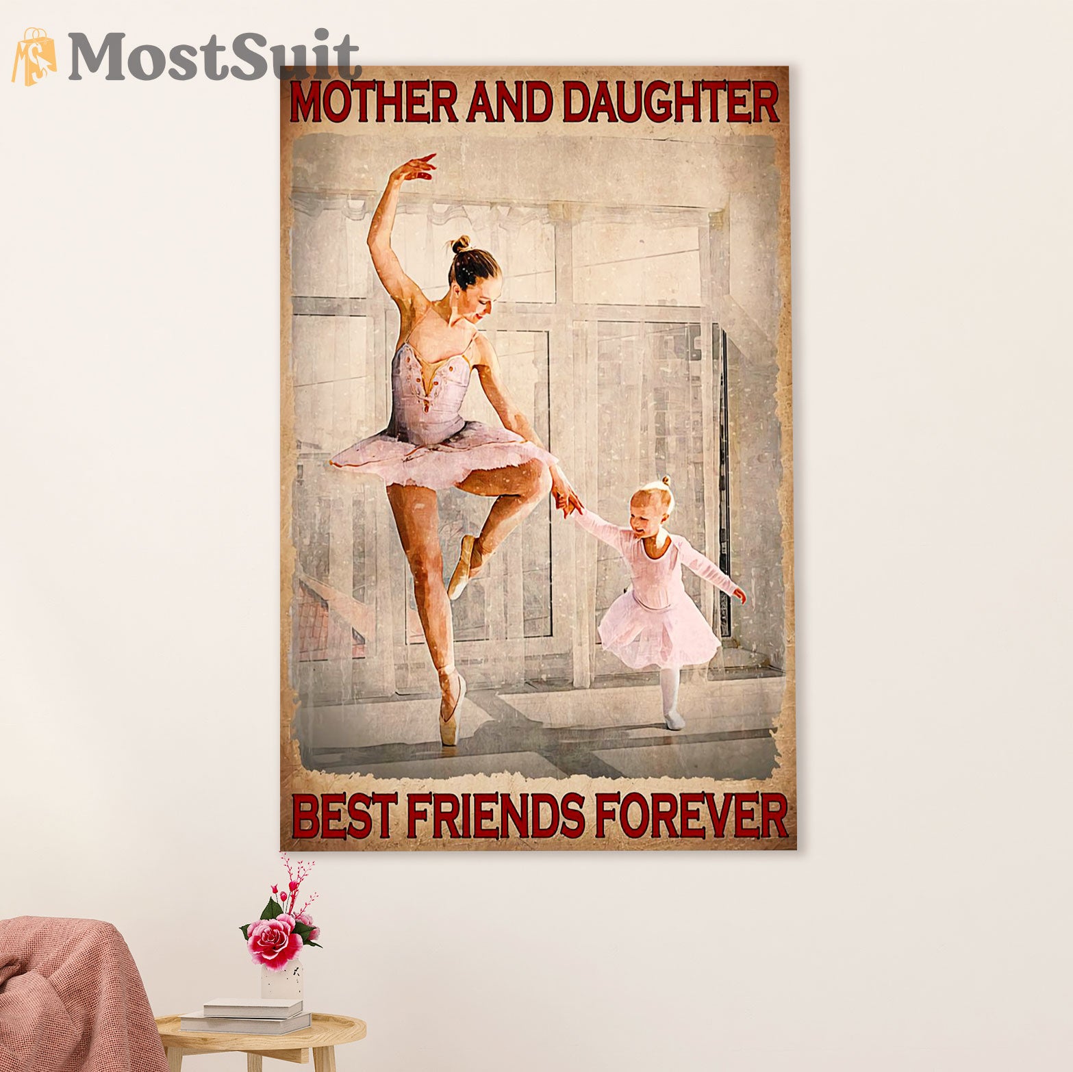 Dancing Ballet Canvas Wall Art Prints | Mother & Daughter | Home Décor Gift for Ballet Dancer Ballerinas