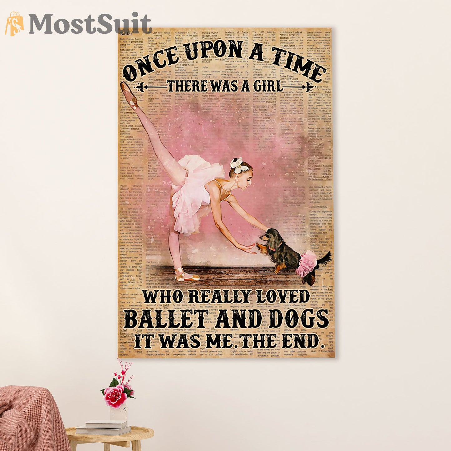 Dancing Ballet Canvas Wall Art Prints | Girl Loves Dogs & Ballet | Home Décor Gift for Ballet Dancer Ballerinas