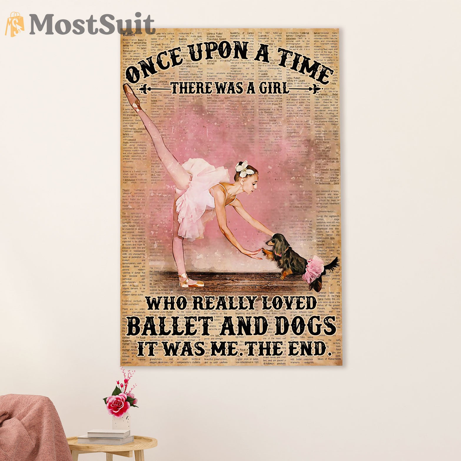 Dancing Ballet Canvas Wall Art Prints | Girl Loves Dogs & Ballet | Home Décor Gift for Ballet Dancer Ballerinas