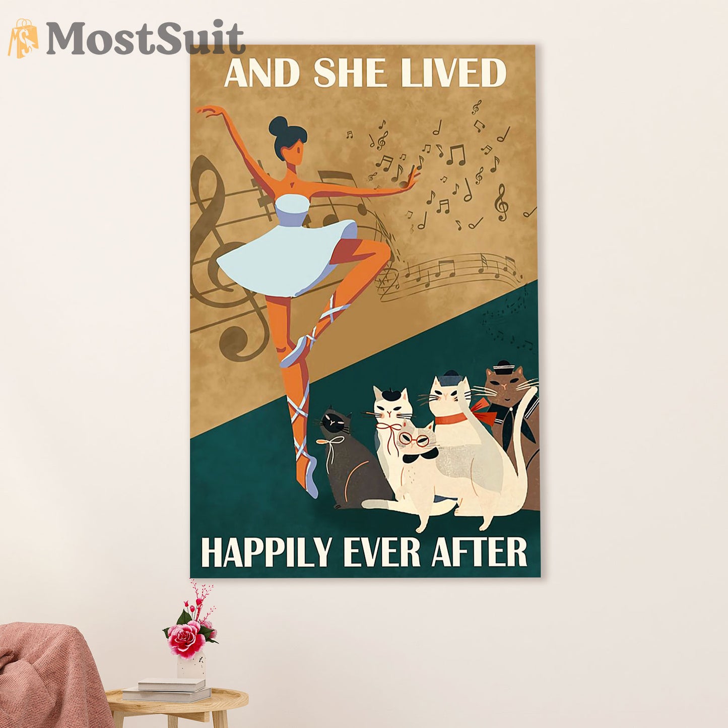 Dancing Ballet Canvas Wall Art Prints | Ballet Girl & Cats | Home Décor Gift for Ballet Dancer Ballerinas