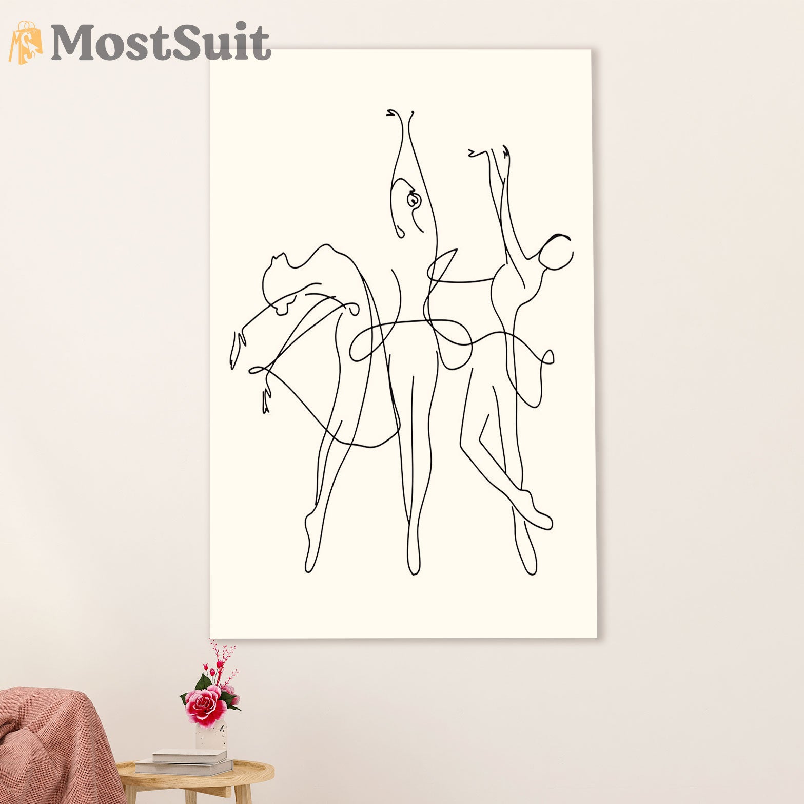Dancing Ballet Poster Prints | Ballet Girls One Line Drawing | Wall Art Gift for Ballet Dancer Ballerinas
