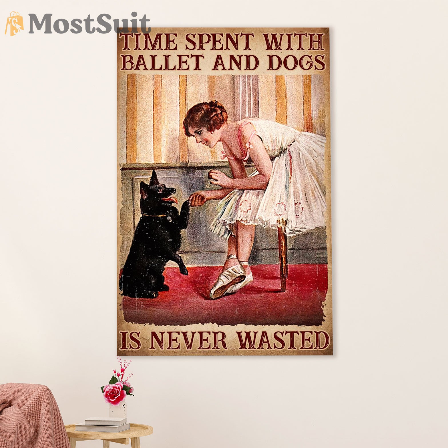 Dancing Ballet Canvas Wall Art Prints | Time Spent With Ballet & Dogs | Home Décor Gift for Ballet Dancer Ballerinas