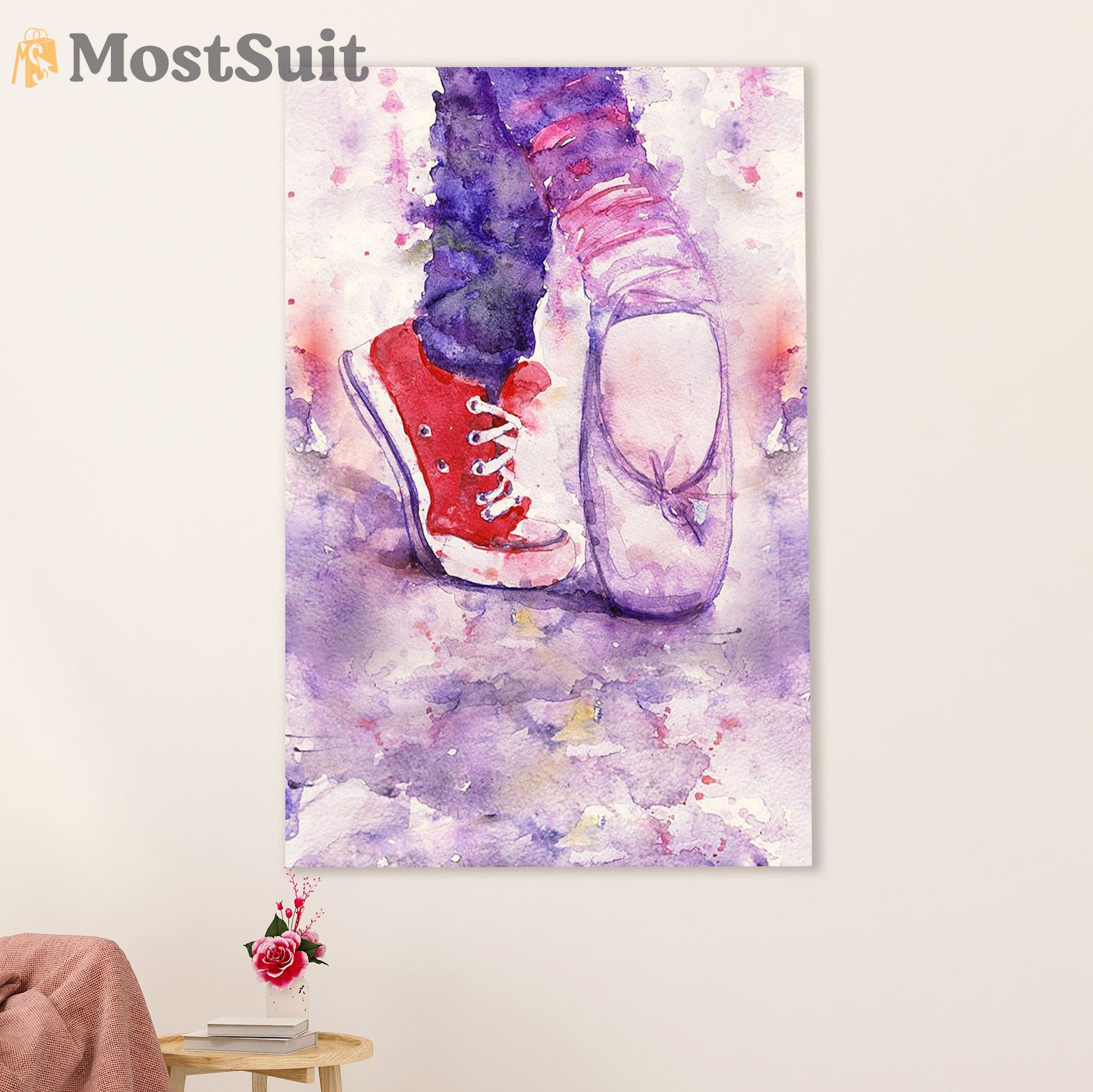 Dancing Ballet Canvas Wall Art Prints | Ballet Shoes & Converse | Home Décor Gift for Ballet Dancer Ballerinas