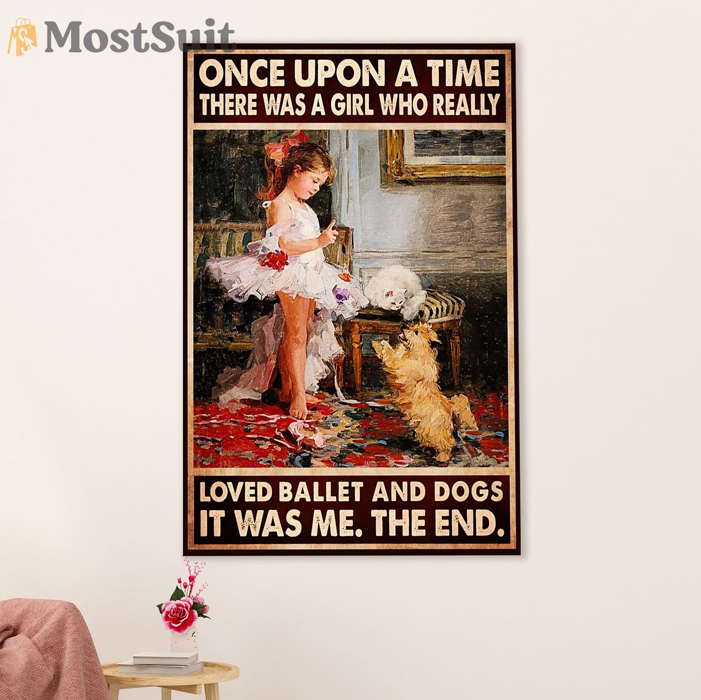 Dancing Ballet Canvas Wall Art Prints | Little Girl Loved Dogs & Ballet | Home Décor Gift for Ballet Dancer Ballerinas