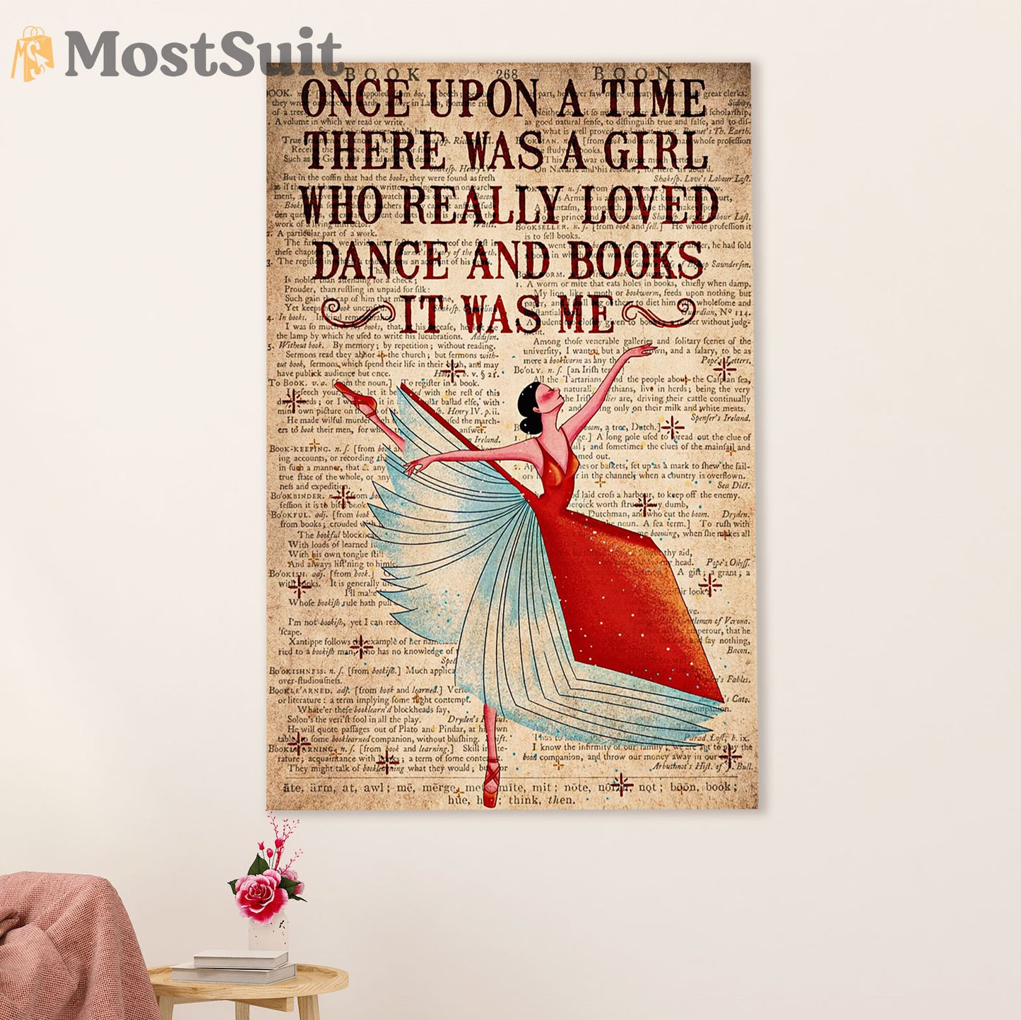 Dancing Ballet Canvas Wall Art Prints | Girl Loved Dance & Books | Home Décor Gift for Ballet Dancer Ballerinas