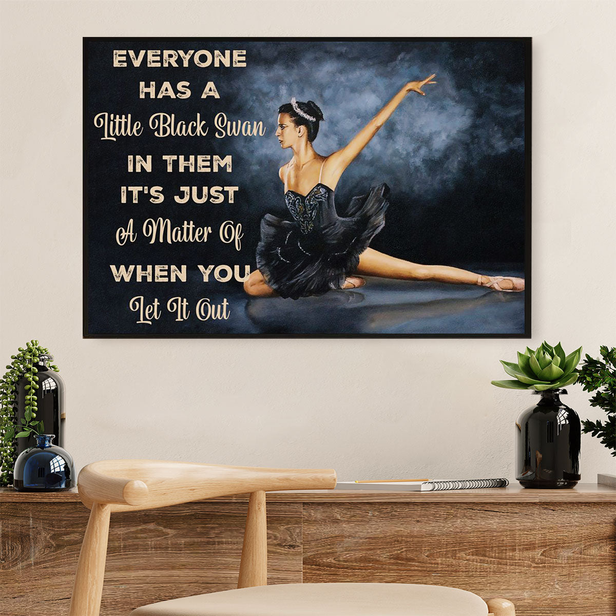 Dancing Ballet Poster Print | Little Black Swan | Wall Art Gift for Ballet Dancer