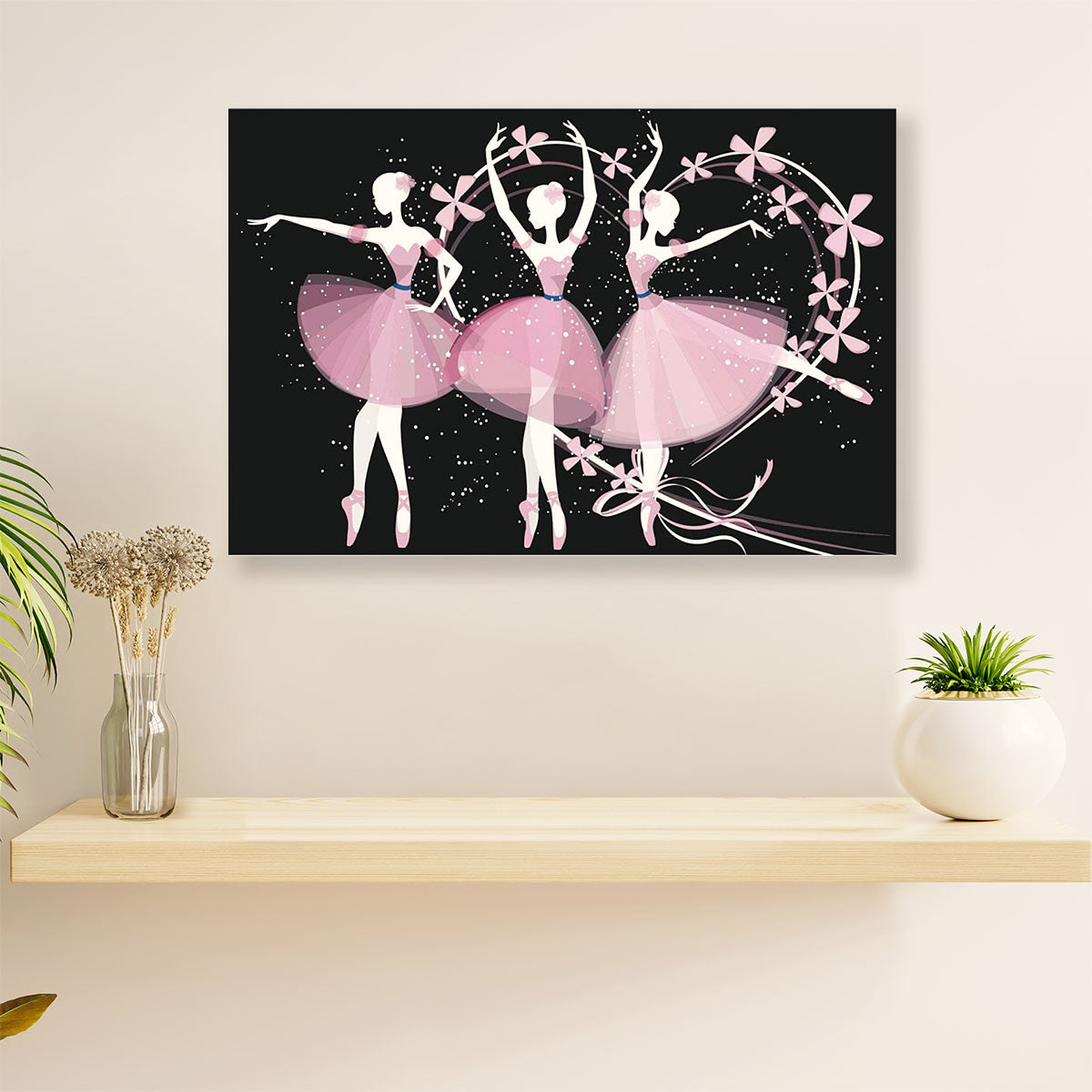 Dancing Ballet Canvas Wall Art Prints | Pinky Ballet Girl | Home Décor Gift for Ballet Dancer