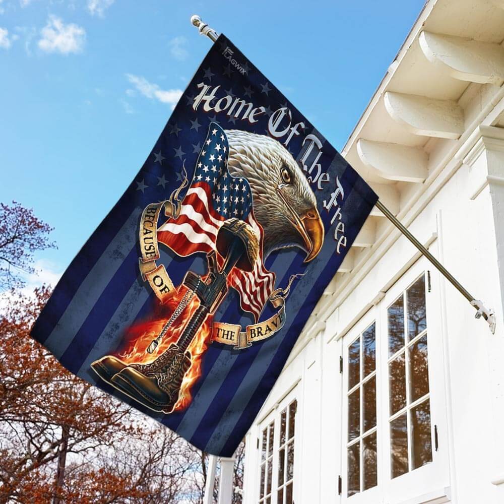 Home Of The Free Because Of The Brave. American Eagle Patriot Veteran Flag
