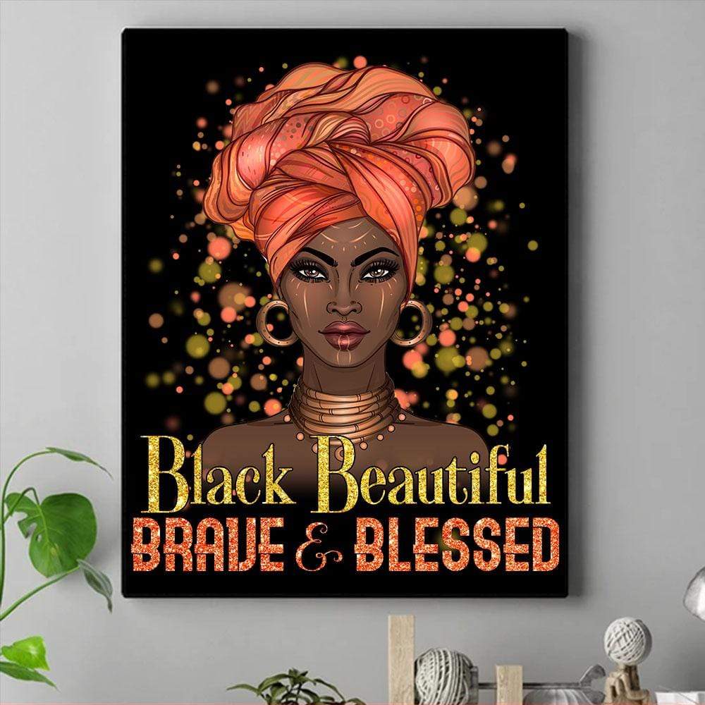 African American Framed Wall Art Black Beautiful Brave And Blessed Girl Afrocentric Living Room Decor