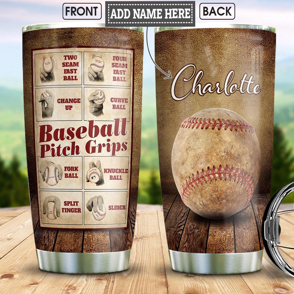 Baseball Pitch Grips Personalized Stainless Steel Tumbler Cups Drinkware 20oz - MostSuit