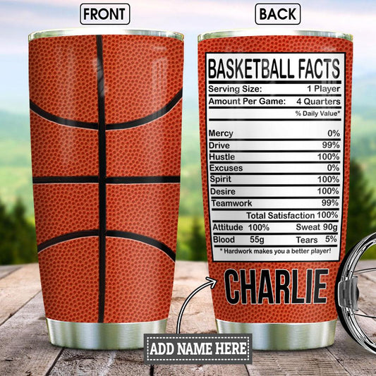 Basketball Nutrition Facts Personalized Stainless Steel Tumbler Cups Drinkware 20oz - MostSuit