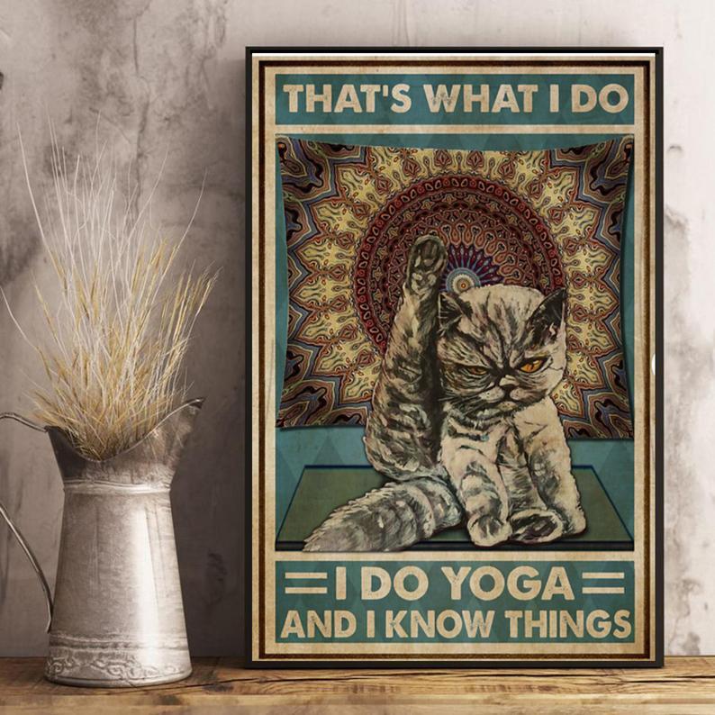 Canvas Gift for Loves Cat Prints CAT YOGA Gifts Vintage Home Wall Decor Canvas - Mostsuit