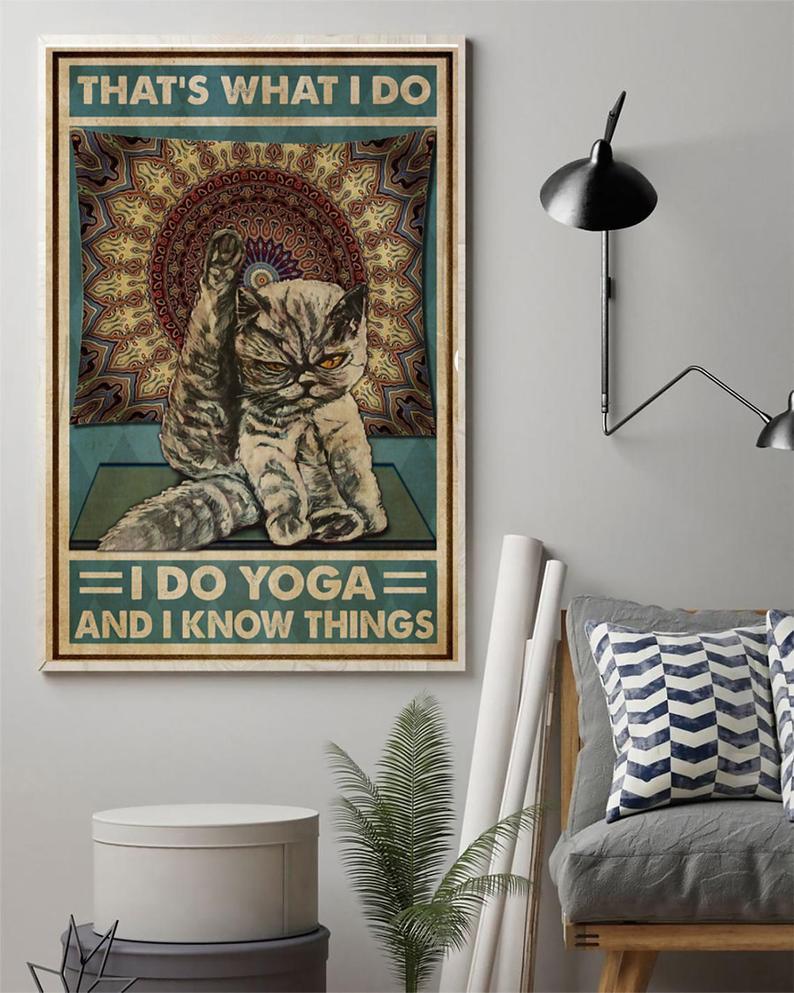 Canvas Gift for Loves Cat Prints CAT YOGA Gifts Vintage Home Wall Decor Canvas - Mostsuit