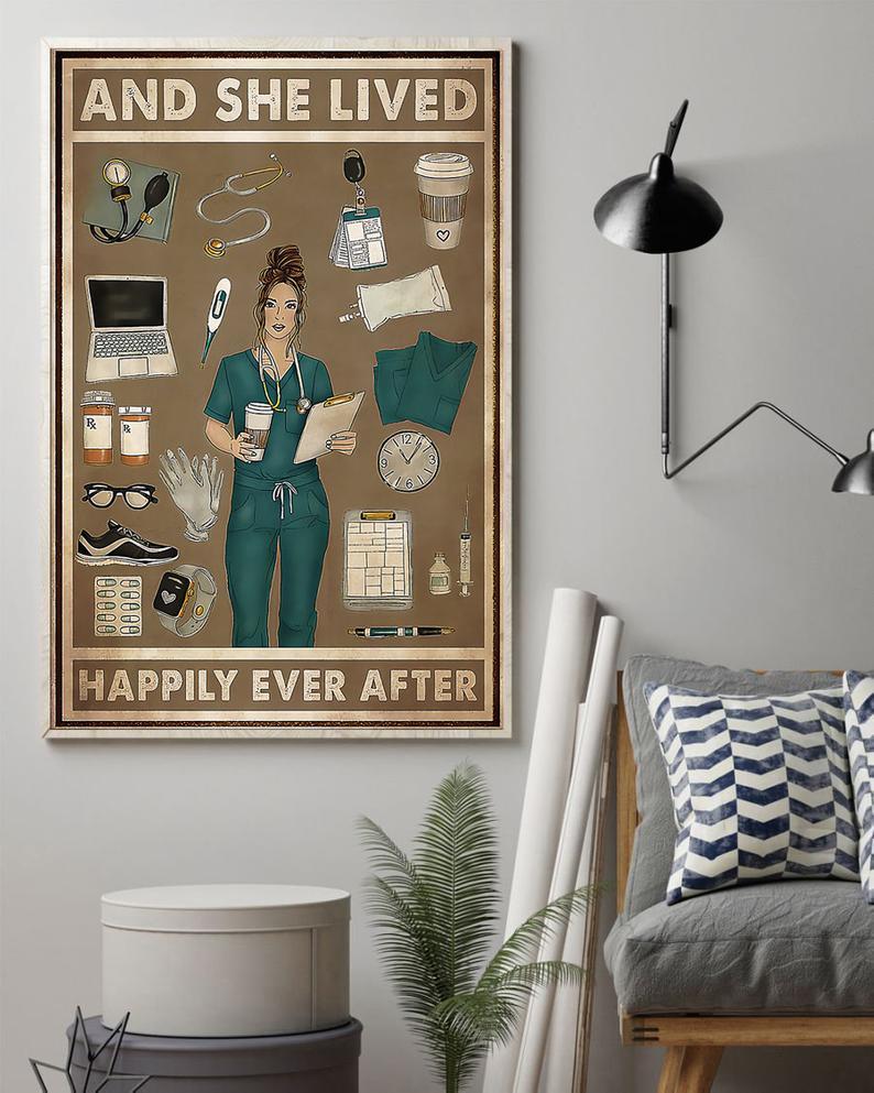 Canvas Prints Nurse She Lived Happily Ever After Birthday Gift Vintage Home Wall Decor Canvas - Mostsuit