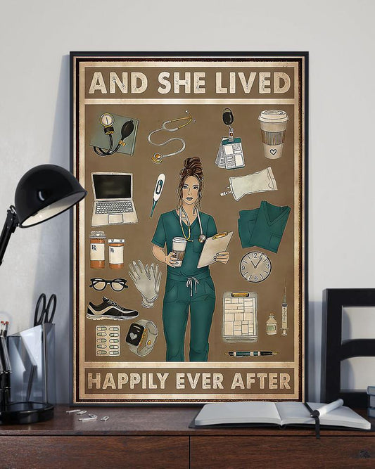 Canvas Prints Nurse She Lived Happily Ever After Birthday Gift Vintage Home Wall Decor Canvas - Mostsuit