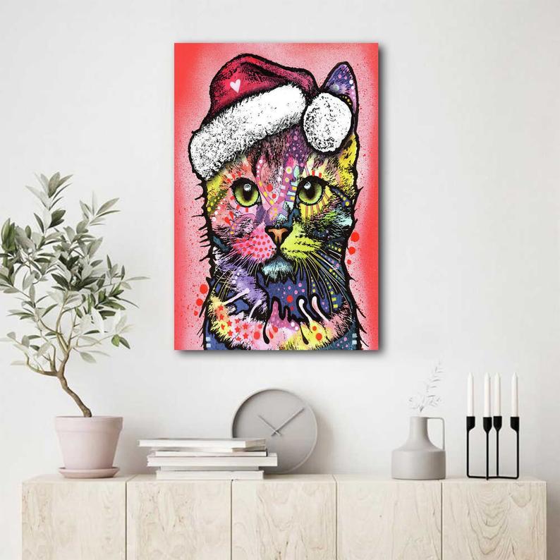Canvas Prints Christmas Cat Pop Christmas Gift Vintage Home Wall Decor Canvas - Mostsuit
