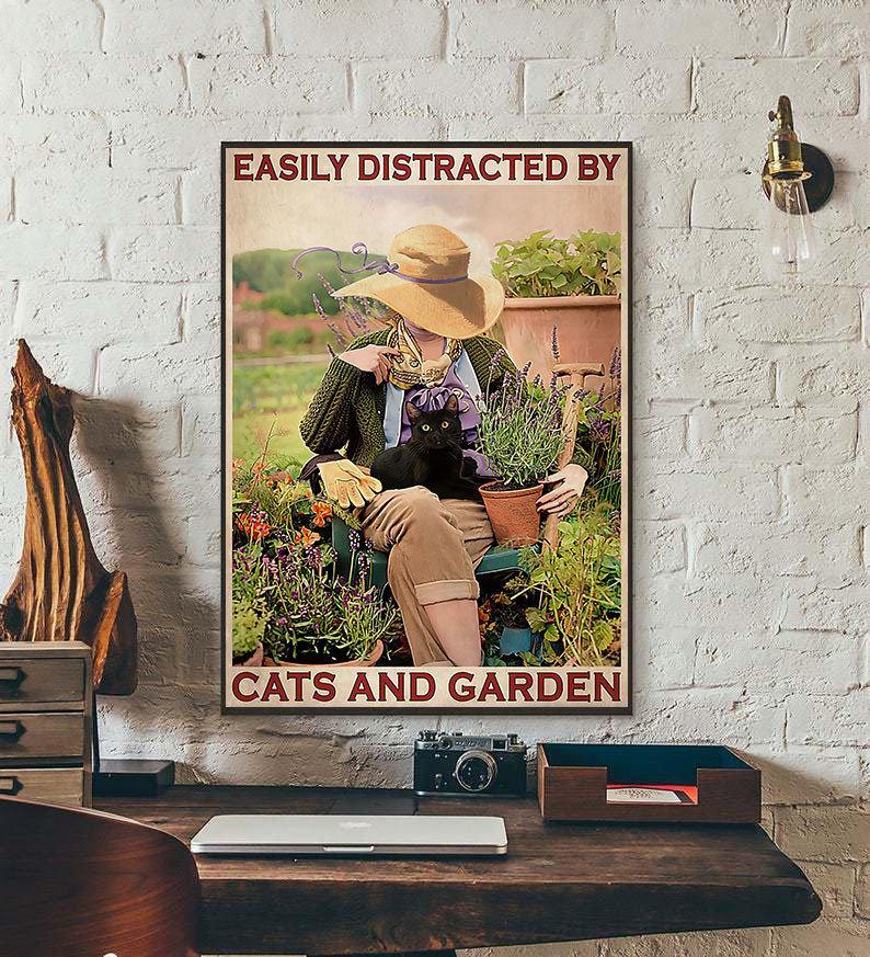 Personalized Photo Canvas Prints Easily Distracted By Cats and Garden Birthday Gift Vintage Home Wall Decor Canvas - Mostsuit