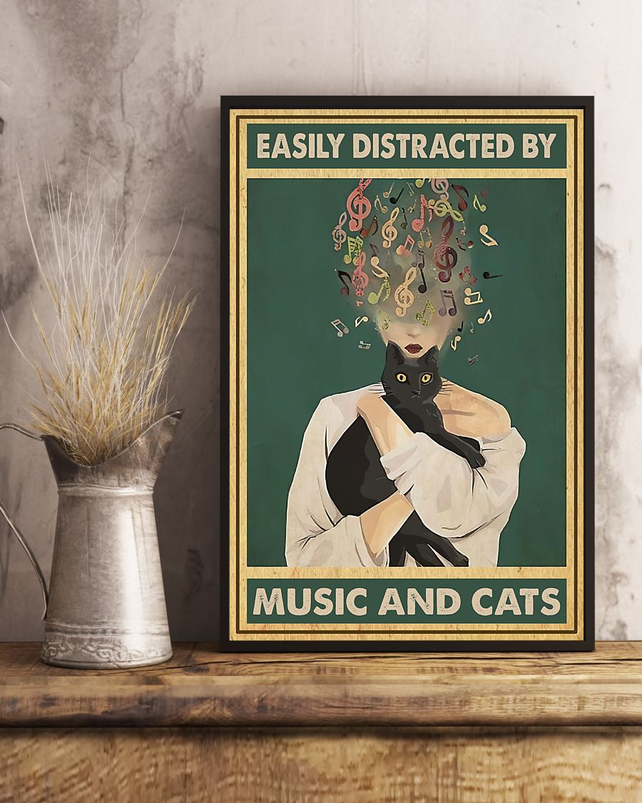 Canvas Prints Easily Distracted By Music And Cats Birthday Gift Vintage Home Wall Decor Canvas - Mostsuit